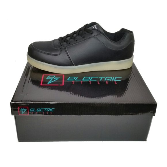 Electric Styles LED Shoes Women's Light Up Glow Sneakers Basic Black Lo Top Bolt - Picture 2 of 12